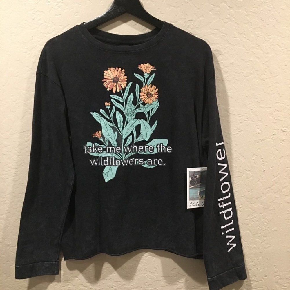 Black Tie dye wildflower cropped long sleeve top L